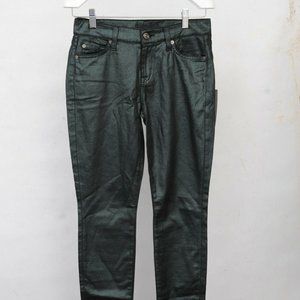 7FAM 7 for All Mankind Shimer Emerald Green Stretch Skinny Jeans Womens 25 Low